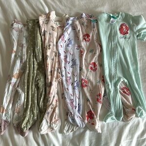 Girl 6-9 month zipper sleepers with footies